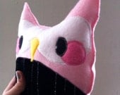 SALE The Owl Plushie- In Pink Fleece and Black Velvet Belly