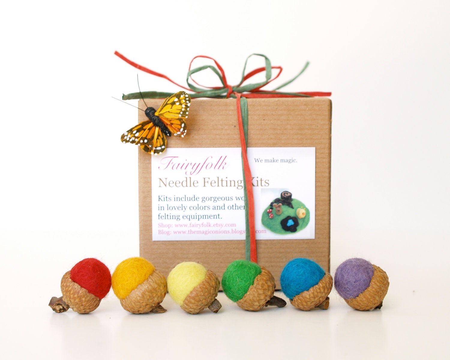 Rainbow Felted Acorn Kit, Learn how to make your own diy colorful wool acorns, such a fun Fall and Atumn craft Fairyfolk Christmas Gift