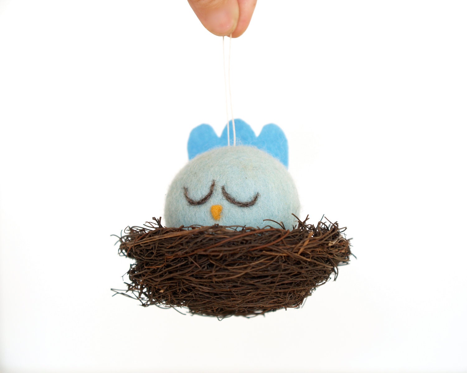 Easter Tree Ornament Decoration, Bluebird Bird Needle Felt Holiday Decorating Woodland Nest Waldorf Cute Unique Yellow Eco Friendly
