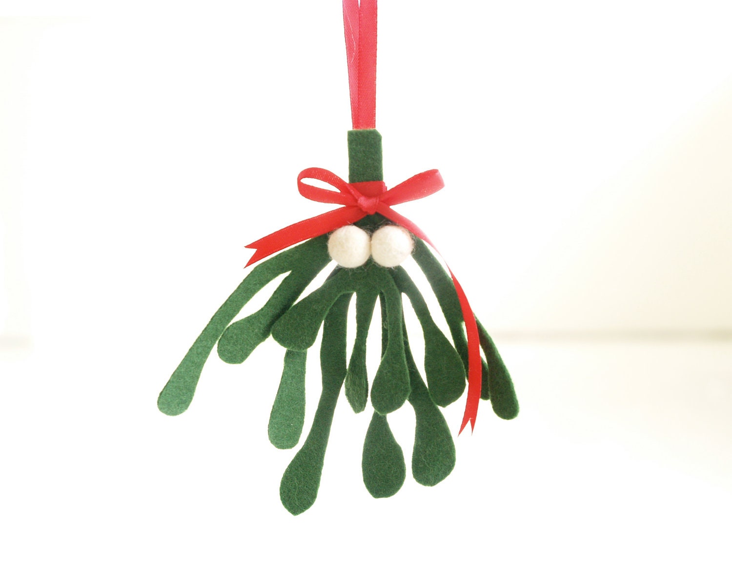 Mistletoe Needle Felted Christmas Ornament Decoration, Festive Holiday Decor, Entertaining Fun Red Green White, Woodland, Winter Wonderland