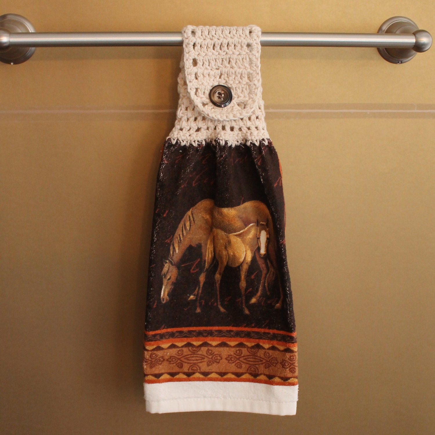 Mare and Foal Crocheted Top Towel-KOE99