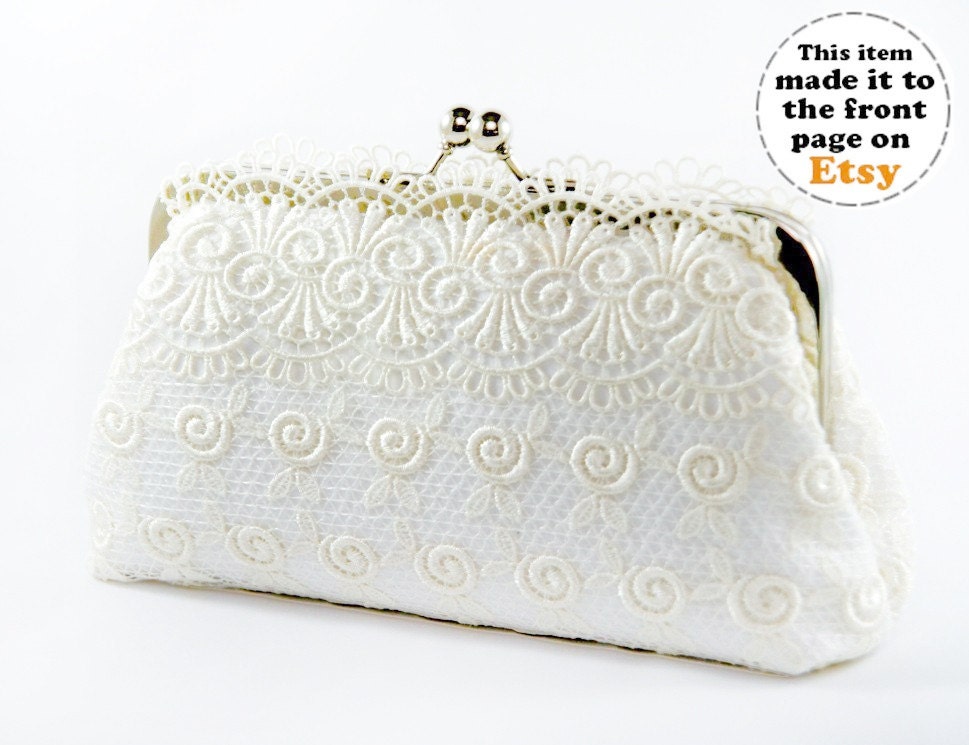 Schiffli Bridal White Lace Clutch in Ivory -8-inch L'INNOCENTE