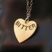 BITTER--Heart Charm Necklace, Heart Necklace, Metalwork Stamped Brass Heart, Valentines Day, Handmade, Love