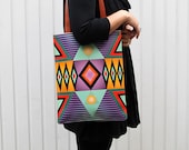 Leather Tote / Laptop bag - Tribal Geometric No.2