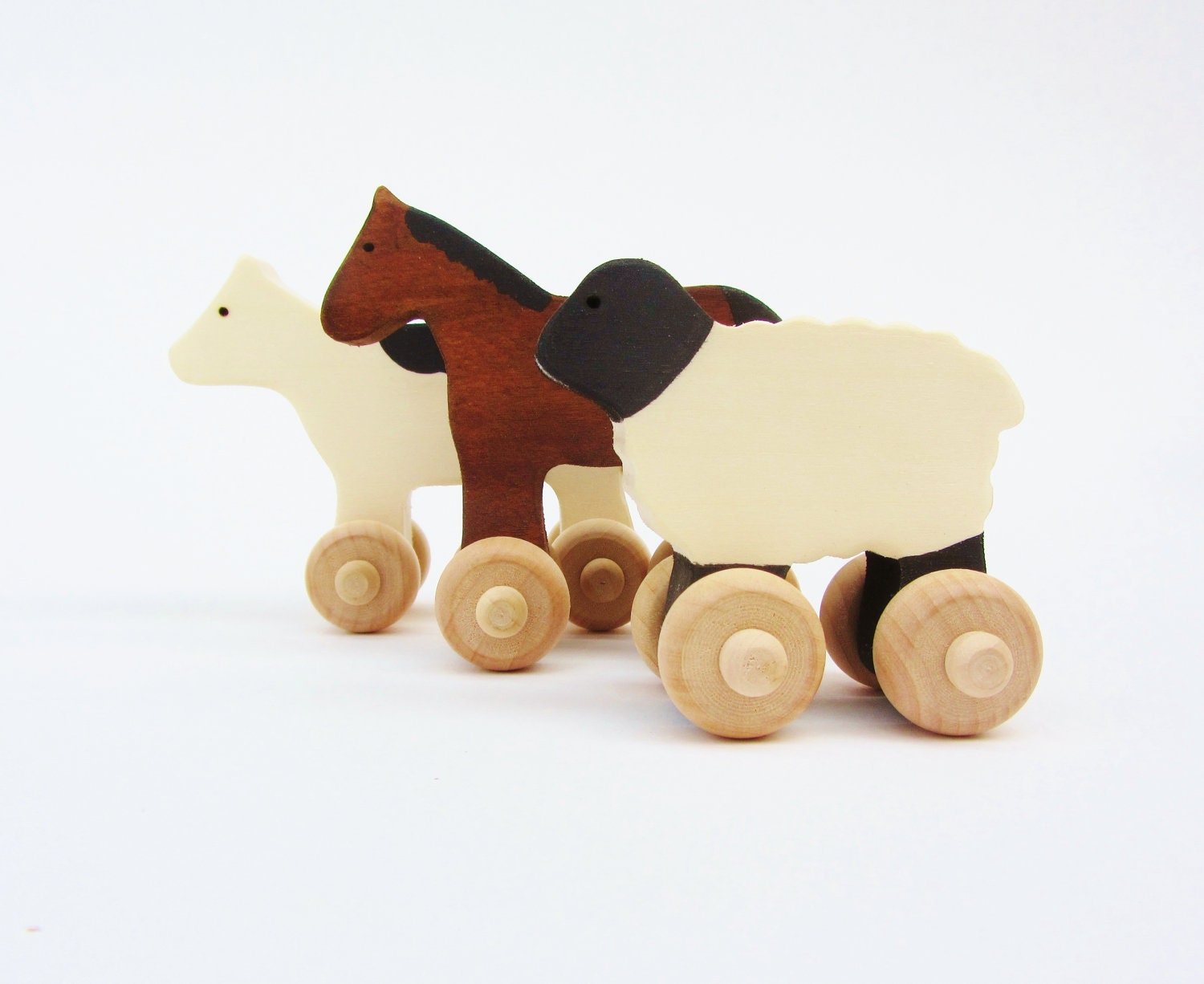 Farmyard Animal Set- Wooden Waldorf  Farm Animals- Cow Horse Sheep
