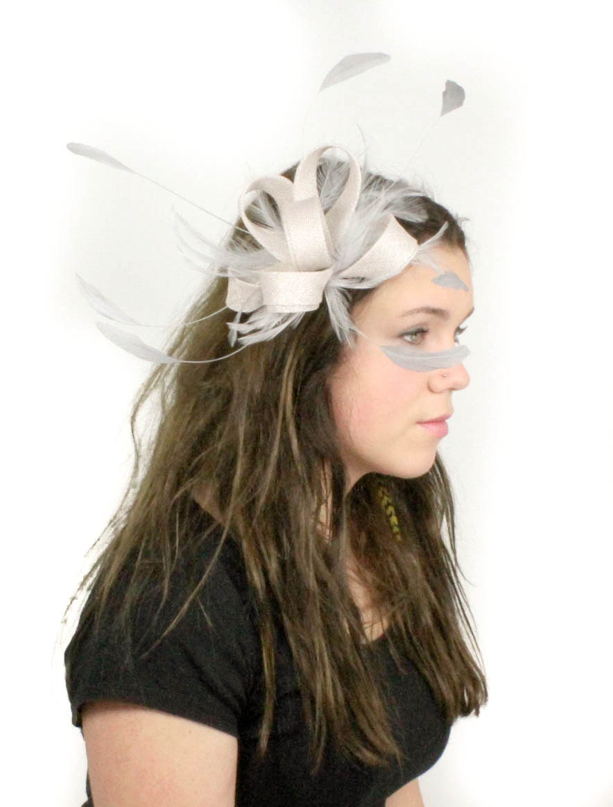 Pearl Grey Fascinator Hat for Weddings, Cocktails, Church and Derby