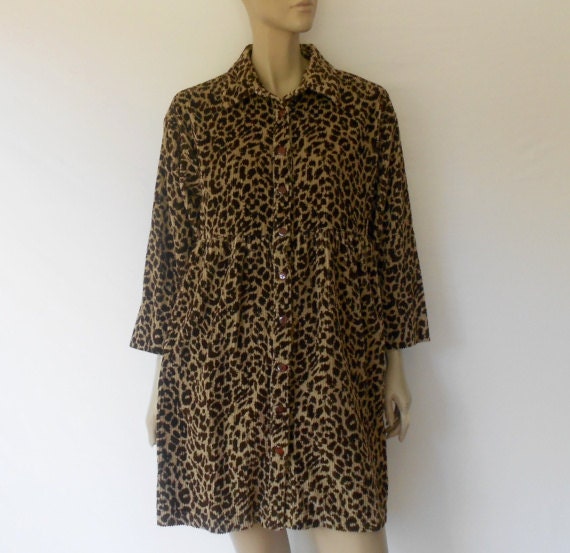 Vintage Grunge Dress, 80's Leopard Print Corduroy Grunge Dress
