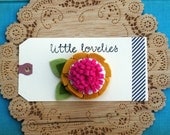 Felt pom pom flower hair clip - hot pink and mustard yellow