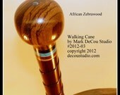 Custom Walking Cane, No. 2012-03, Uncoiling Ribbon Twist Shaft, SHIPS IMMEDIATELY, Purpleheart, African Zebrawood, Fancy Dress Stick