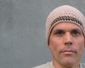 short khaki beanie/ cotton hemp crochet
