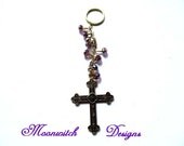 Gold Cross and Amethyst Crystal Keychain/KeyRing