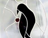 Crow Raven Bird Primitive Cherries Stained Glass Spring Birthday Mothers Day Housewarming Wedding Gift Pagan Original Design