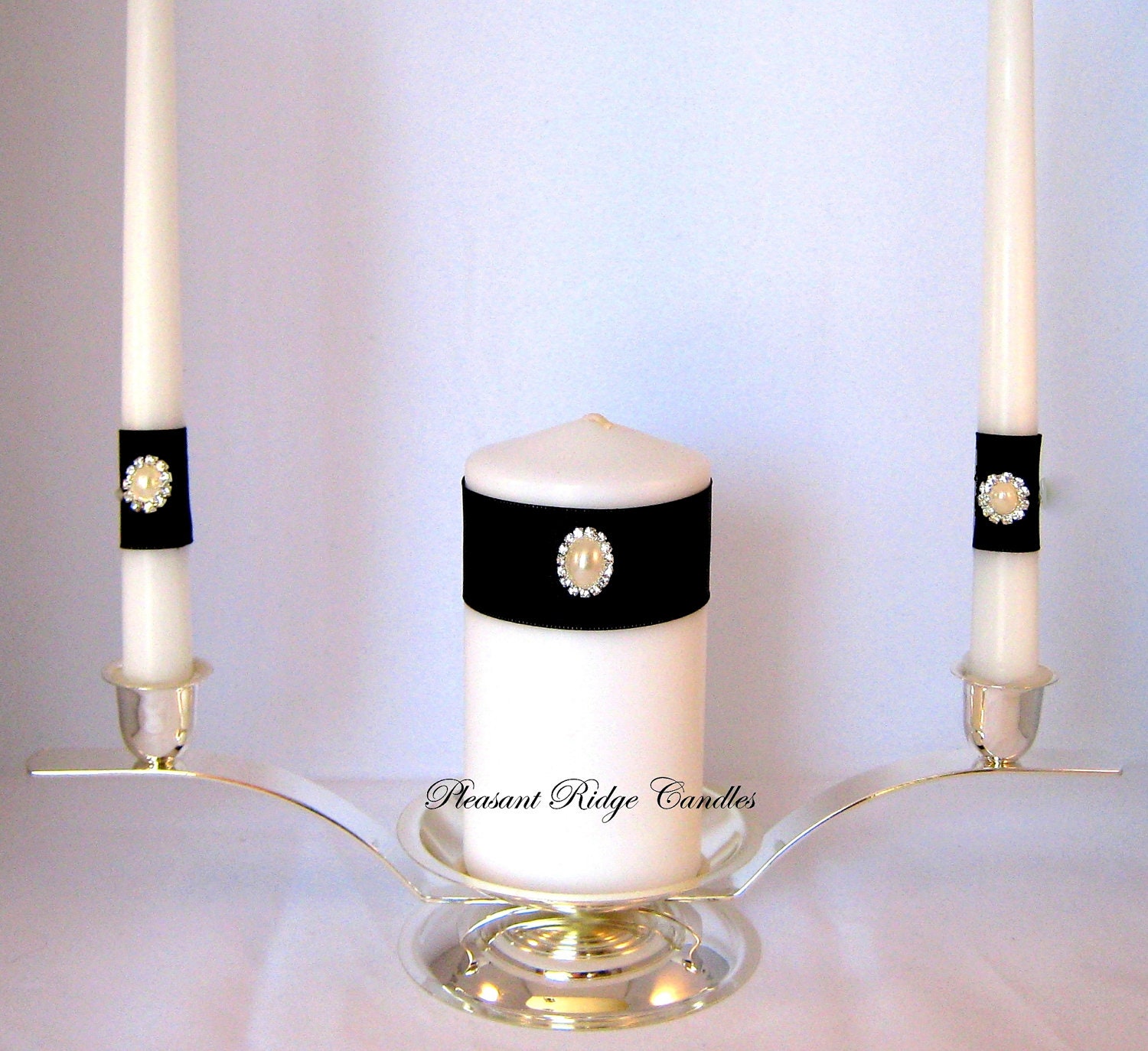 Black Unity Candle Set Bling White Wedding Rhinestone
