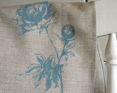Linen teatowel with blue peonies
