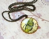 Green Butterfly Necklace, Antique Brass, Bug Insect Simple Necklace