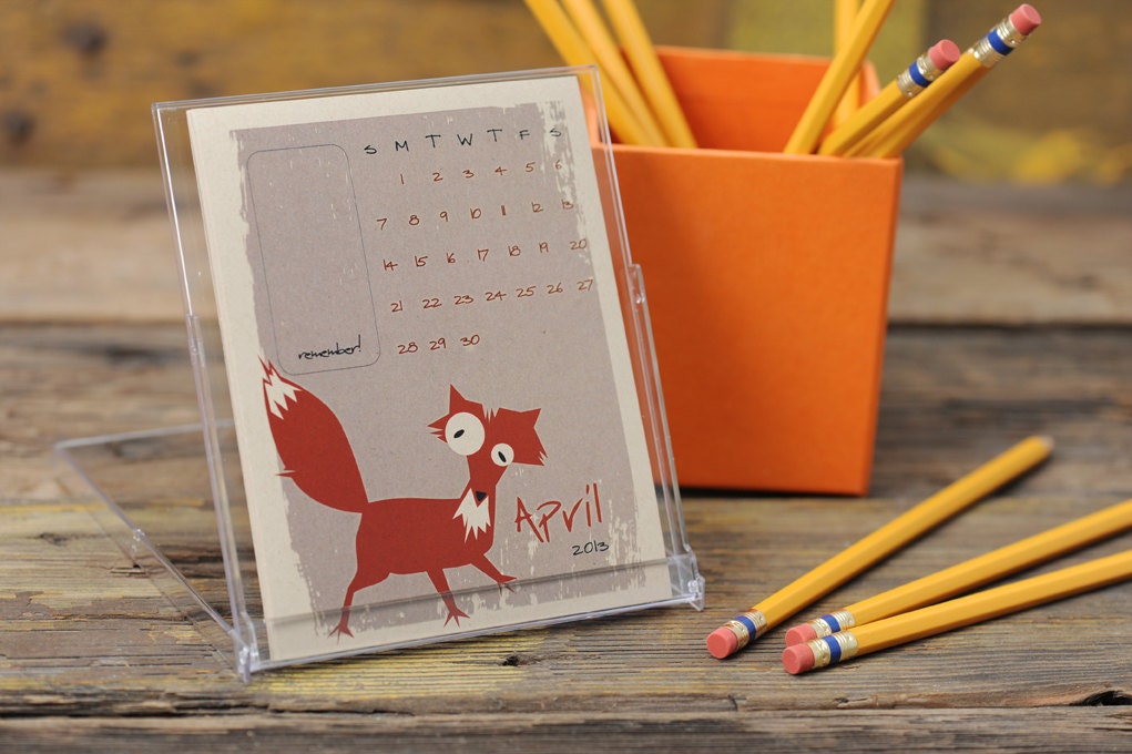 2013 Desk Calendar - 35% OFF SALE - Woodland Whimsey Animals Creatures Desktop Stand