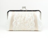 Lace Wedding Purse / Ivory Bridal Clutch / Bridal Purse (Macaron Clutch : Ivory and Latte)
