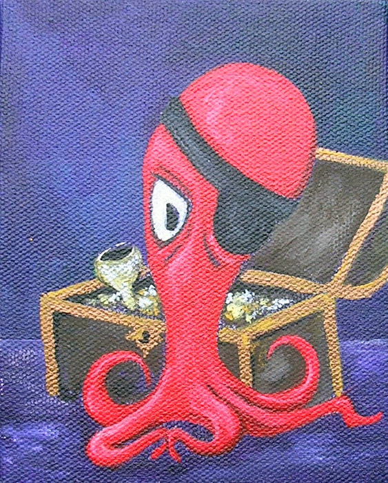 Surrender the Booty pirate octopus original acrylic painting