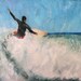 Blue Coastal Beach Daily painter Ocean Surfer Surfing Blue green Waves Sport Surf Splash Tide Original Surfer Painting by Clair Hartmann