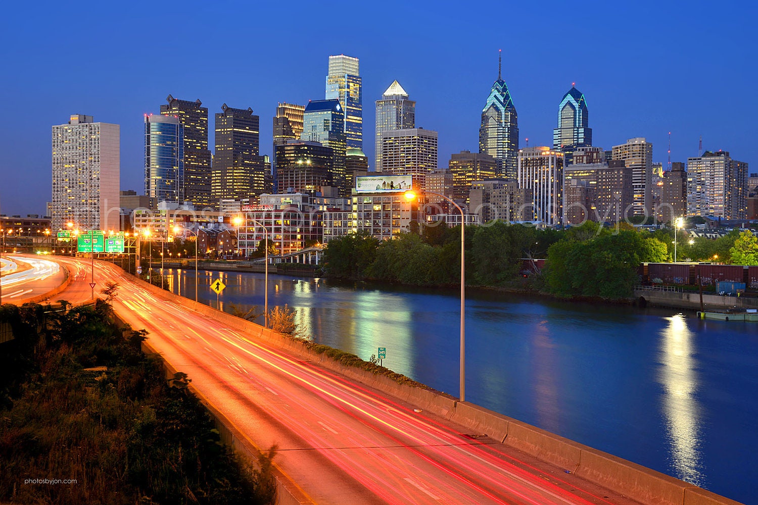 Philadelphia Skyline at Dusk Sunset COLOR 27x40 Philly Panoramic Photo Poster Cityscape Standard Frame Size