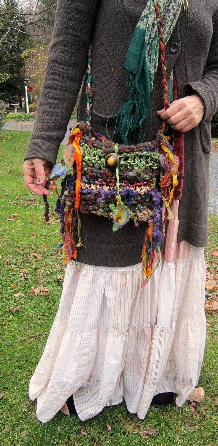 shoulder bag rustic wool handknit bag - forest gypsy travels