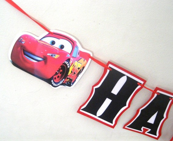 Lightning McQueen HAPPY BIRTHDAY banner - With Mater - Cars Tow Truck Il_570xn