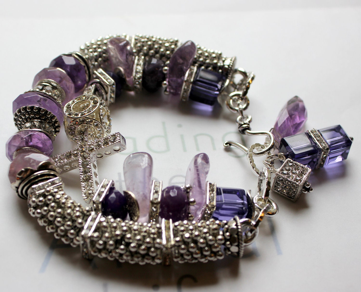 hazed crossing amethyst amatrine crystal cross dice pandora statement charm bracelet