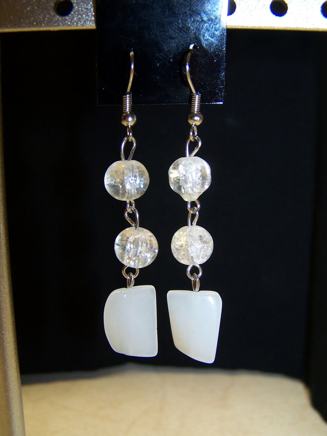 CLEARANCE - White Crackle Glass with Moonstone Earrings
