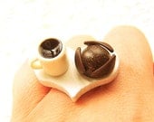 Food Ring  Coffee Chocolate Cake Miniature Food Jewelry