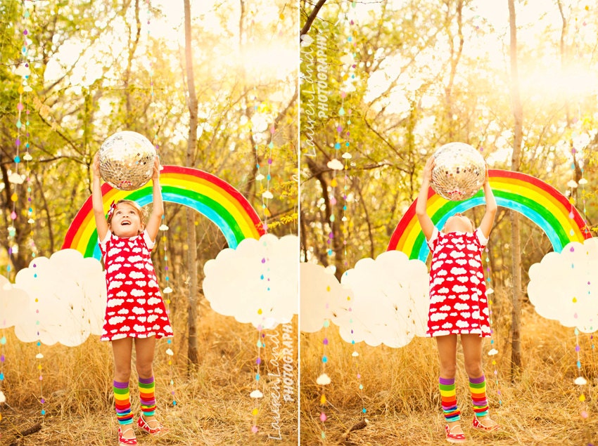 Rainbow Raindrops and Clouds Paper Garland - April Showers, Baby Showers, party decorations