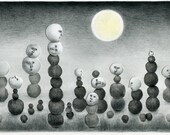 Original mixed media drawing - Moonlight