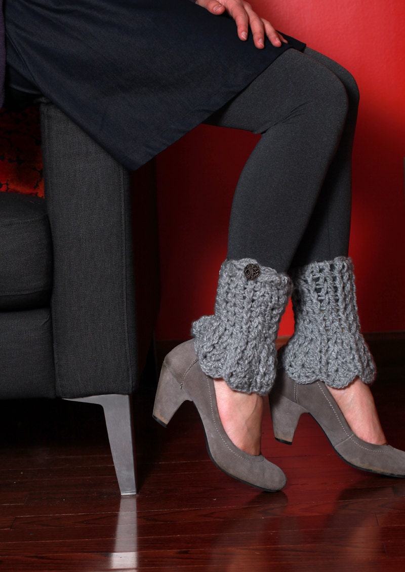 Silver Grey Gray Heather Button On Victorian Spats Sexy Retro Steampunk Anklewarmers Ballet Dance