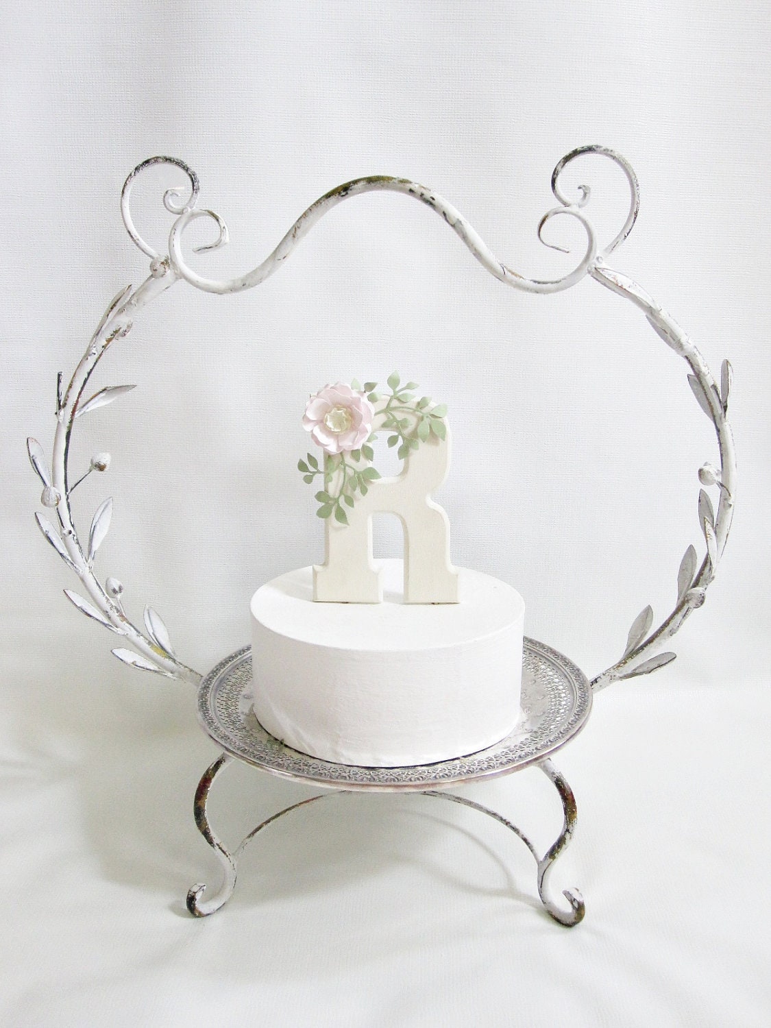 Monogram Cake Topper with Handmade Paper Flowers