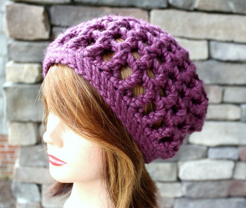 The Frosted Grape - Chunky Slouchy Beanie - 100 pct Wool - READY to SHIP