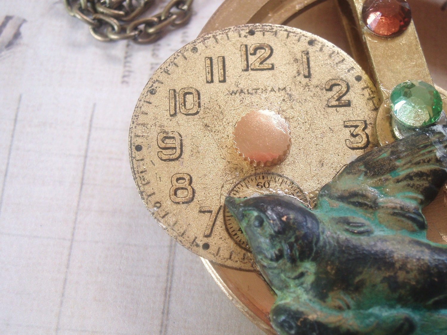 Wheel of Time - Steampunk Necklace, Bird Necklace, Vintage Necklace, Brass Necklace