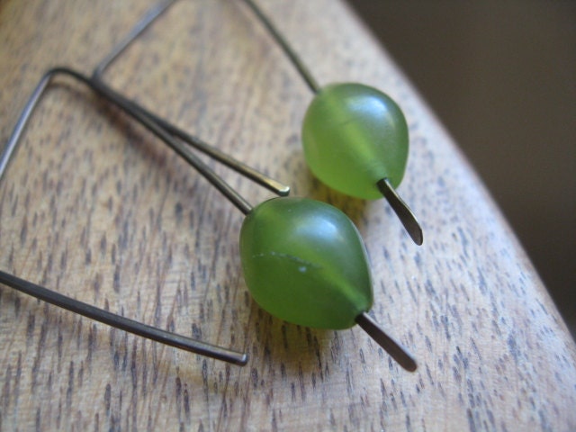 chocolate niobium earrings in jasper stones. green jewelry. modern earrings. splurge.