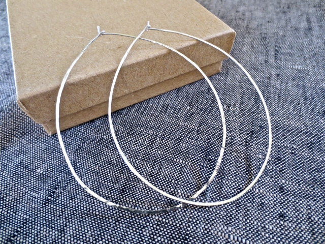 Large 3" Thin Hammered Simple Oval Shaped Sterling Silver Hoops. . . Free Shipping.... BadkittyHawaii