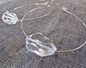 Large Sterling Silver Hoops with Clear Quartz Faceted Crystal Nuggets. . . Free Shipping.... BadkittyHawaii