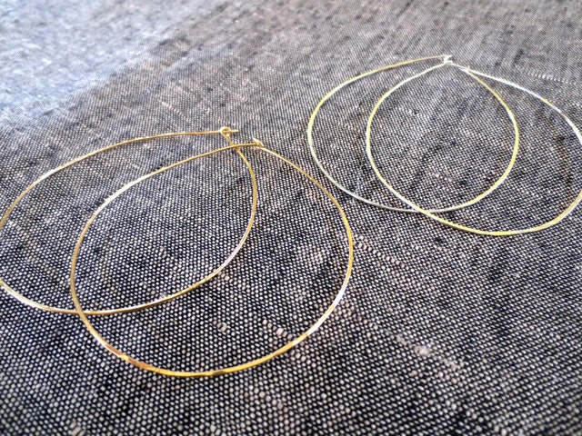 SET of 2 Medium 2" Thin Hammered Simple Oval Shaped Hoops in 14k Gold Filled and Sterling Silver . . . Free Shipping.... BadkittyHawaii