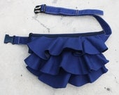 MAY Sale - Royal Blue Ruffled Canvas Women's Fanny Pack, Hip Bag, Belt pouch, Handbag - Kinies Ruffled Waist Purse