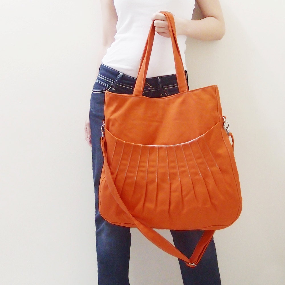 MAY Sale - Orange Canvas Women Shoulder bag, Crossbody Messenger bag, Tote, Diapers Bag, School bag, Handbag - Kangaroo Shoulder Bag