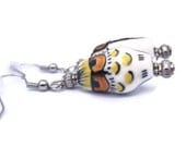 Mother's Day Sale, Ceramic Owl Earrings, Orange, Yellow, and White Ceramic Owl Earrings