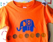elephant tshirt. children tshirt. hand printed tshirt. hand stamped tshirt. limited edition. orange. READY TO SHIP