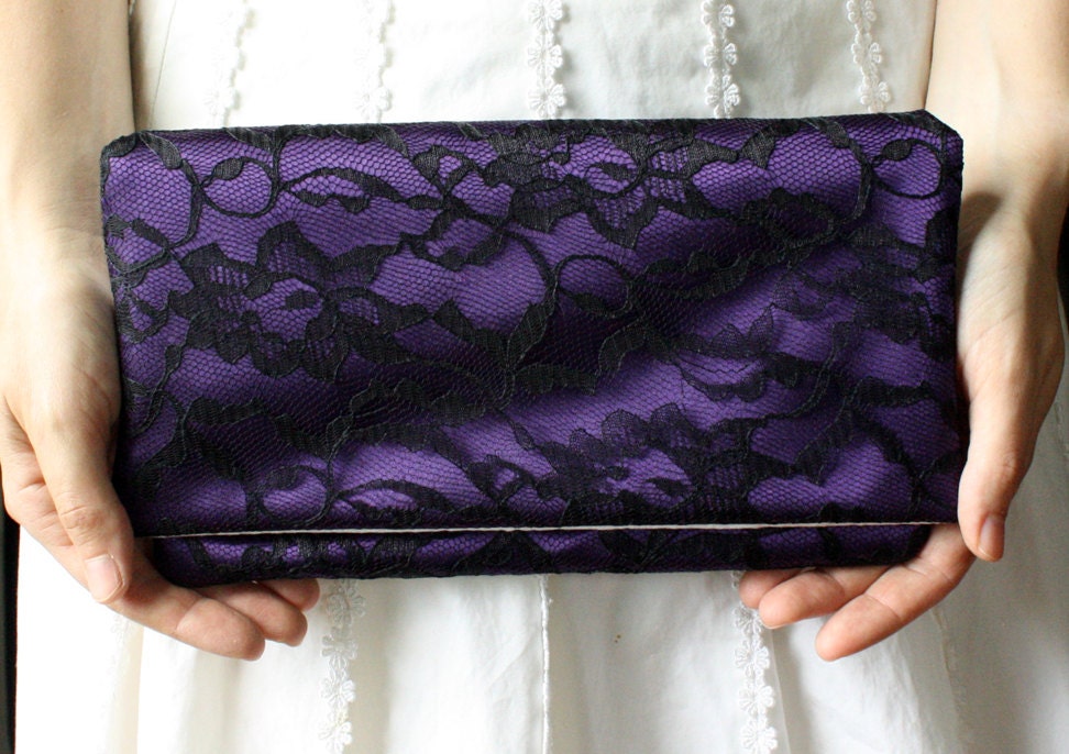 The AMELIA CLUTCH - Purple and Black Lace Clutch - Wedding Clutch Purse - Bridesmaid Gift Idea