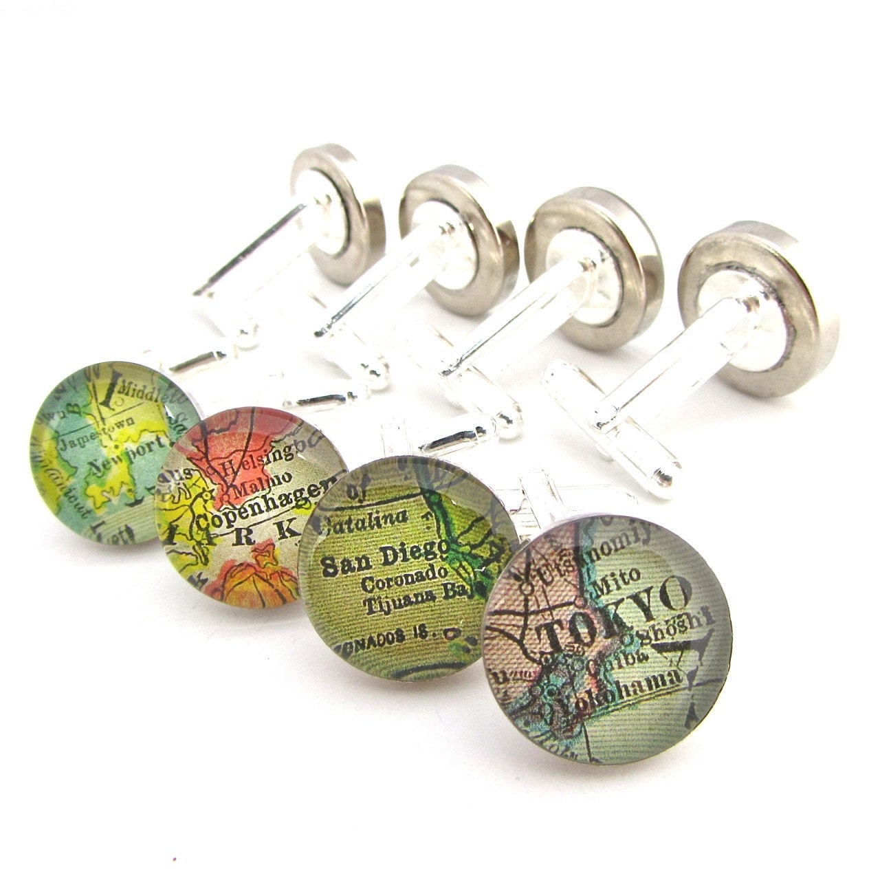 Custom Wedding Cuff Links.  Vintage Map.  Oh the places you'll go.