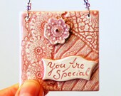 Small Ceramic Wall Hanging, Wall Plaque, Gift Tag, Sentiment, Inspiration, You Are Special, Love, pink, violet