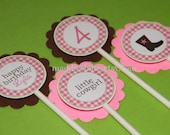 Personalized Cowgirl Cupcake Toppers Pink Brown and Green