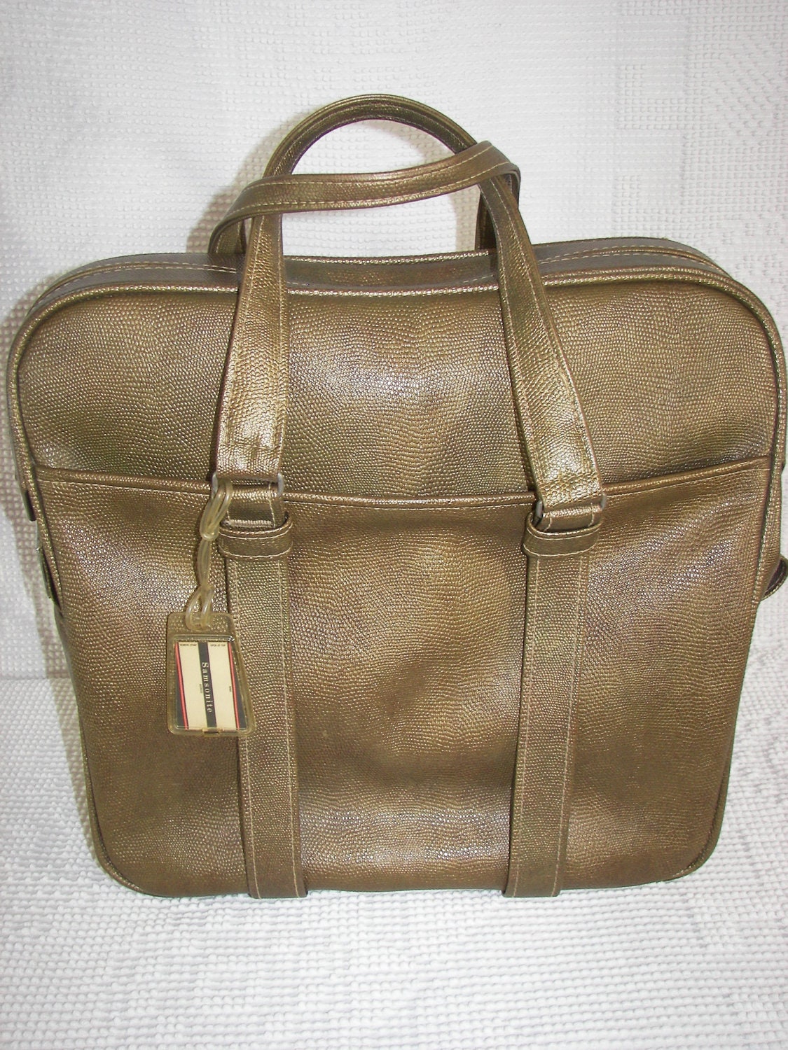 Vintage Samsonite Sihlouette Reptile Skin Tote Bronze 1970