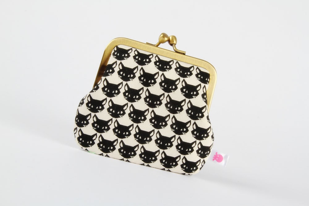 Siamese - Kawaii black kitties - double metal frame purse