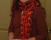 Vibrant Autumn Colors of Rembrandt Scarf with Coral Fringe - OOAK Handknit by an EtsyMom